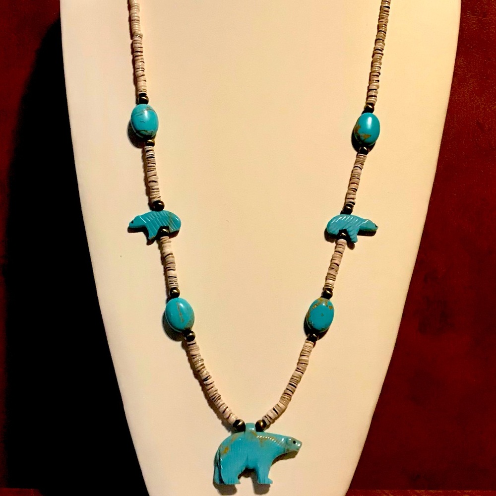 Turquoise fetish bear necklace